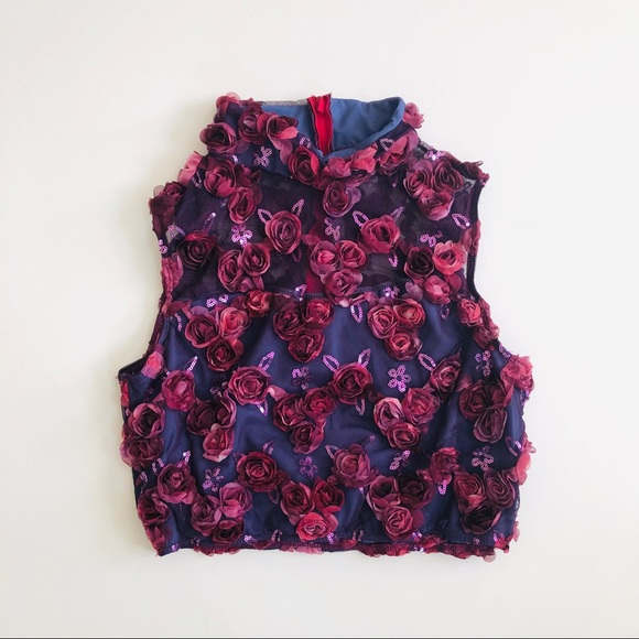 Weissman Floral Sequin Crop Top L - Picture 2 of 5